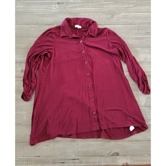 Kim Rogers Women’s Shirt Maroon Size Medium 3 /4 Sleeve Collared Button Up Top - Picture 5 of 10